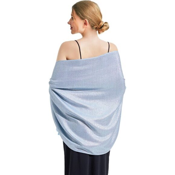 Pashmina Shawl Wraps Scarf Formal - Light Blue & Silver - Picture 3 of 6